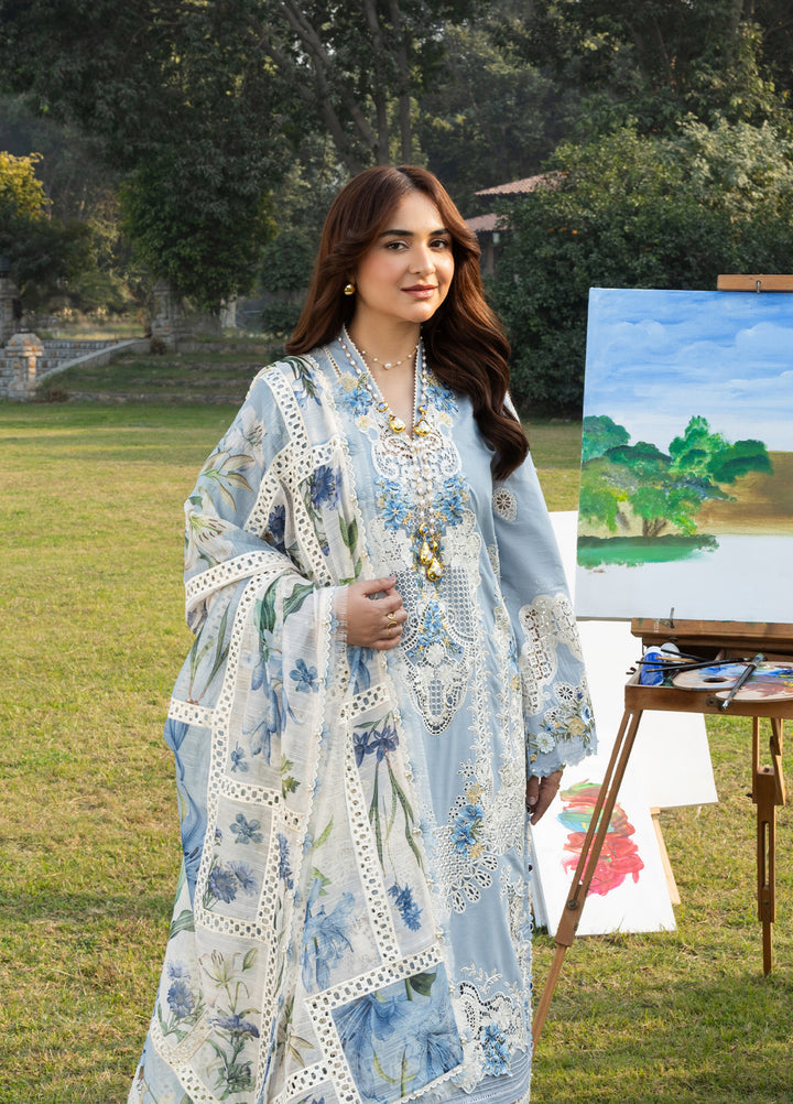 Elaf Premium Unstitched Embroidered Luxury Lawn 3 Piece Suit EL26UPL ELY-1B SERENITY - Summer Collection