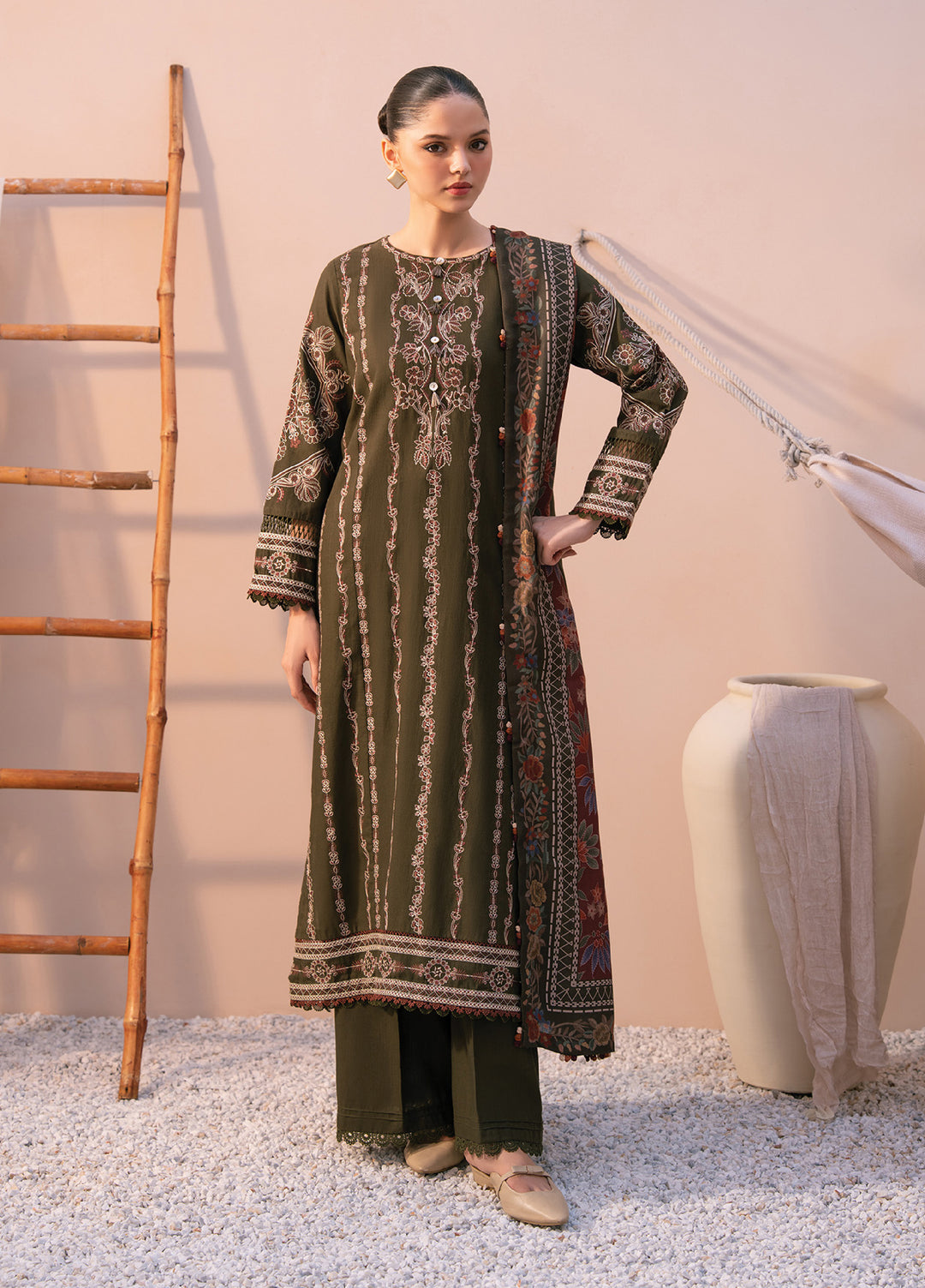 Xenia Unstitched Slub Khaddar Unstitched Embroidered Suits 3 Piece XE25SK D-06 Durrah - Winter Collection