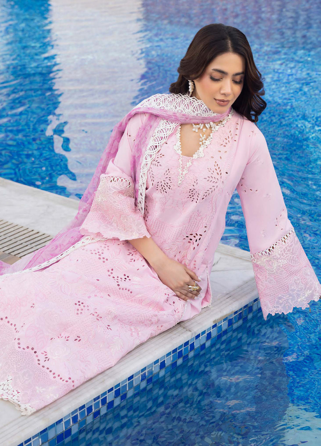 Aylin Unstitched Embroidered Luxury Lawn 3 Piece Suit AYL26UL D4 Pink Lilly - Summer Collection