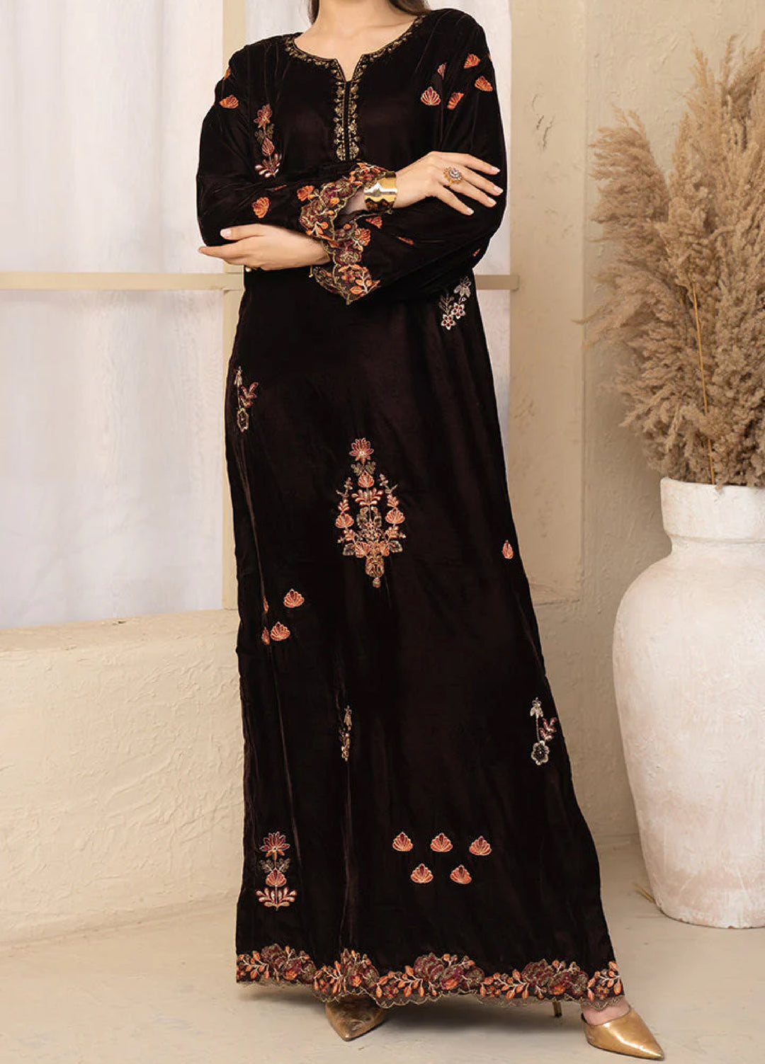 Winter Hues by Naayas Women Pret Embroidered Kaftaan Velvet Jardin - Winter Collection