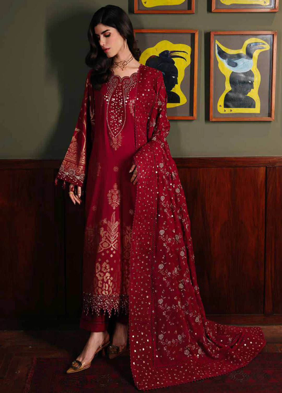 Nureh Exclusive Unstitched Embroidered Lawn Jacquard 3 Piece Suit NU26EU NE-225 - Festive Collection