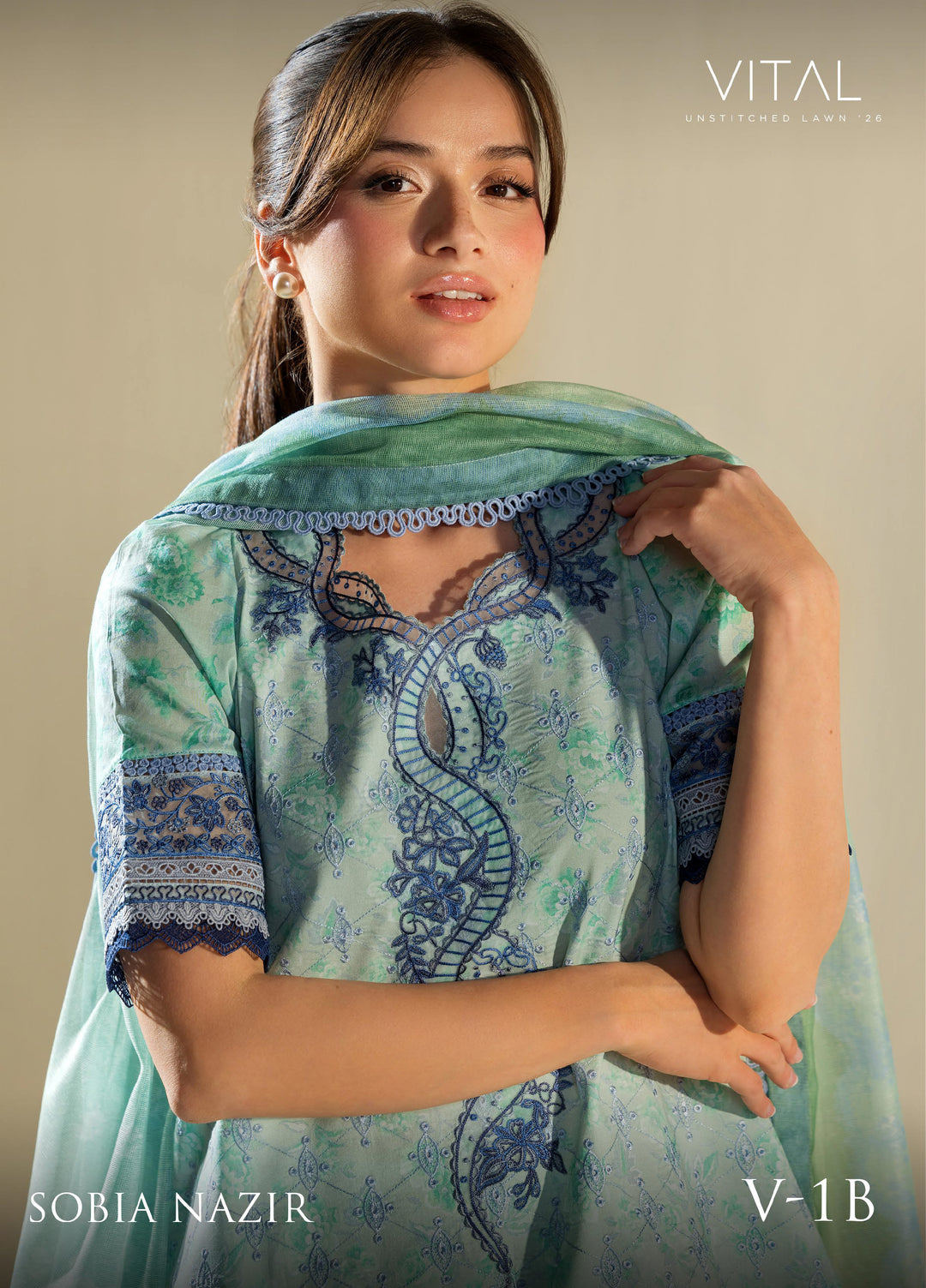Vital by Sobia Nazir Unstitched Embroidered Lawn 3 Piece Suit SN26UVL 1B - Summer Collection