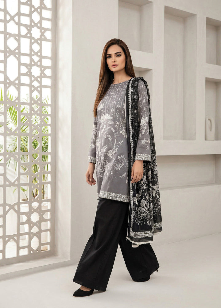Black N White by Regalia Textiles Unstitched Printed Lawn 3 Piece Suit RG26ULBW D6 - Casual Collection