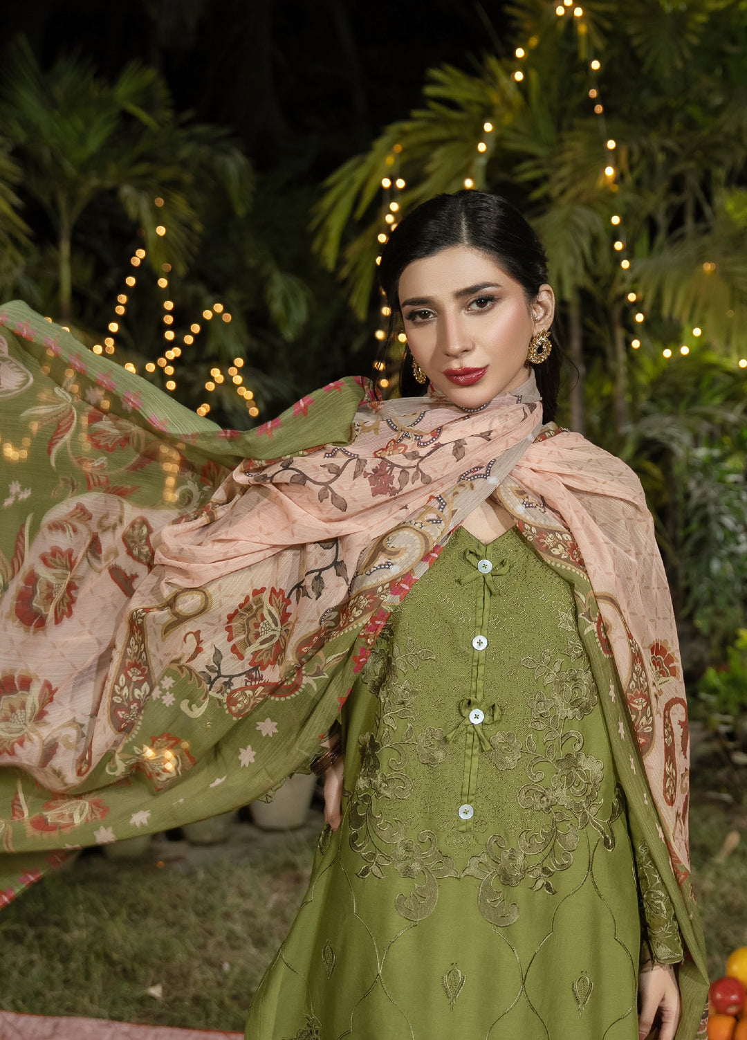 Dhaga Women RTW Embroidered Cotton 3 Piece DHG26PCN Olivkovyy - Eid Collection