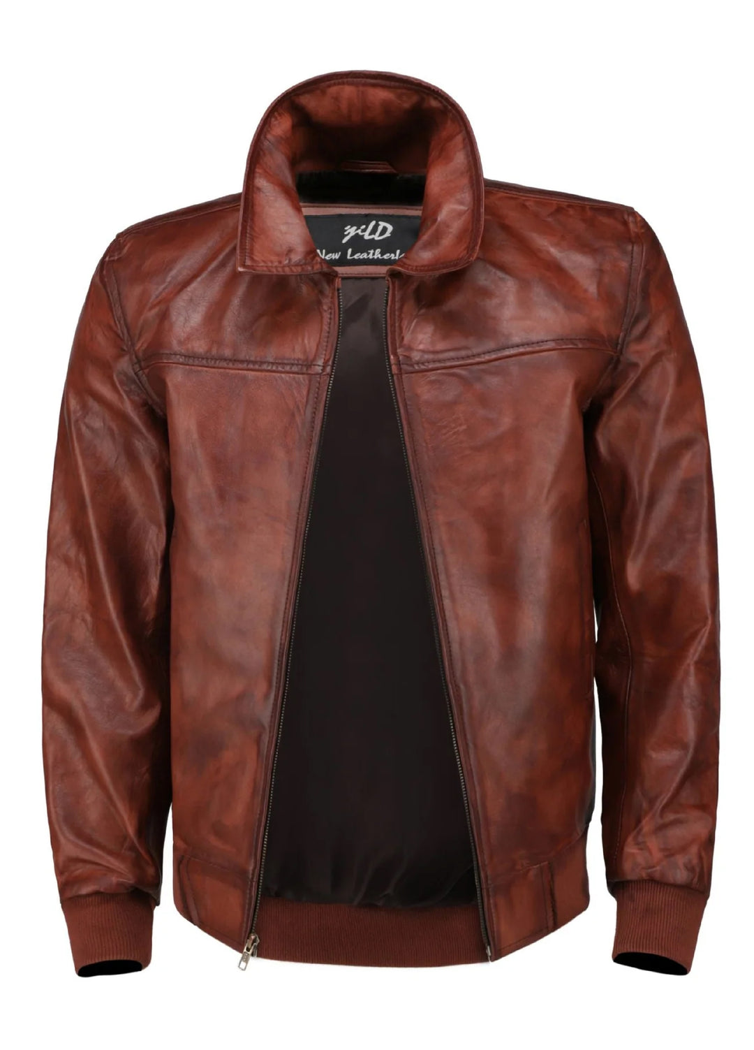 Jild Bomber Jacket Solids Mens Zipper Vintage Bomber Polo Leather Jacket Brown - Winter Collection