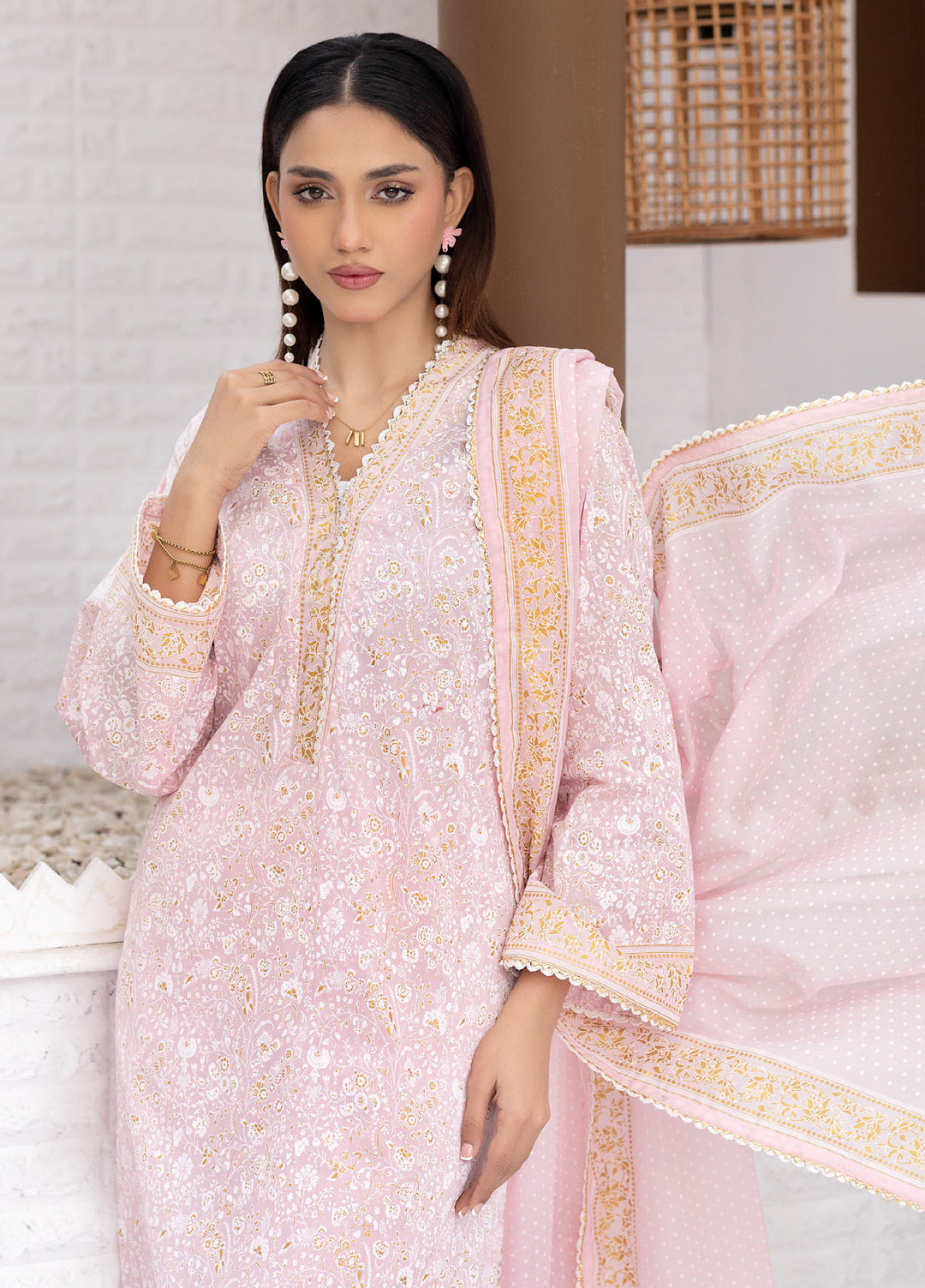 Regalia Textiles Premium Printed Gold Paste Unstitched Lawn 3 Piece Suit RG26UPG D-2 - Summer Collection