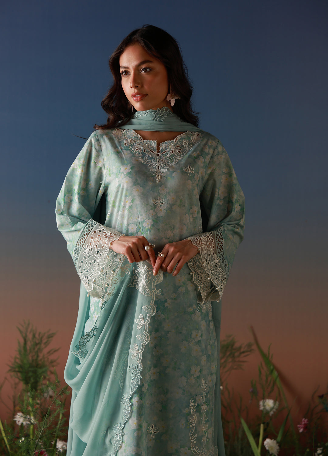 Mirha by Sahar Unstitched Embroidered Lawn 3 Piece Suit SS1-26-41 Pale Azure - Summer Collection