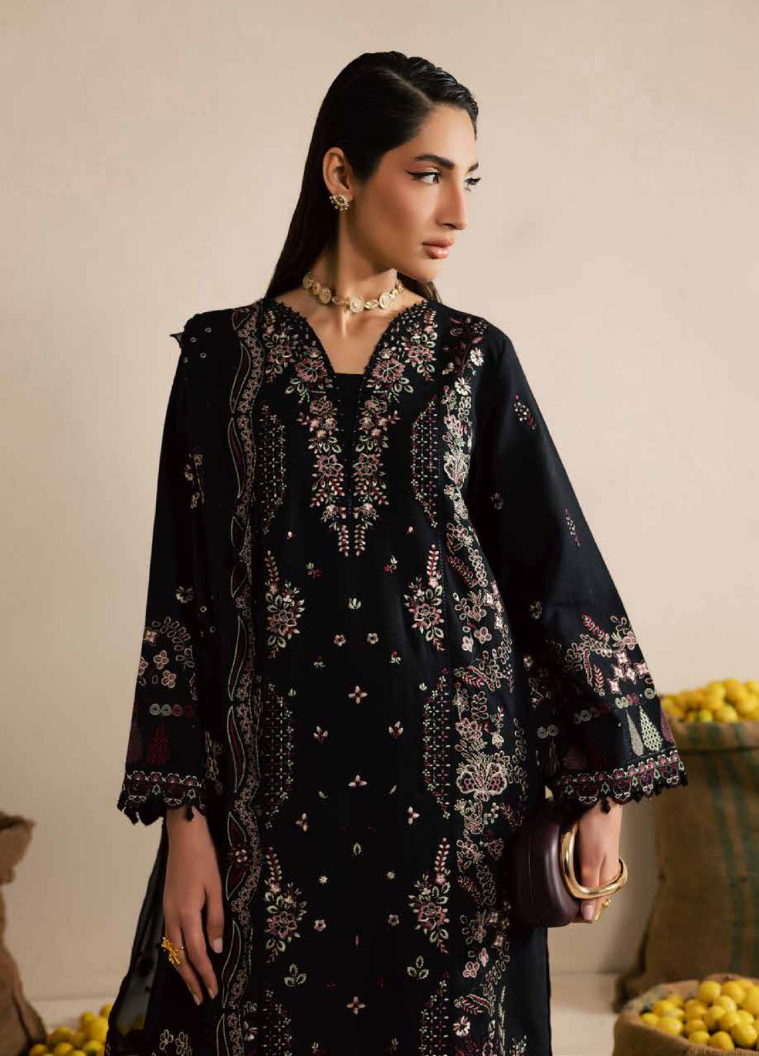 Nureh Exclusive Unstitched Lawn Karandi Embroidered 3 Piece Suit NU26UE NE-221 - Spring Collection
