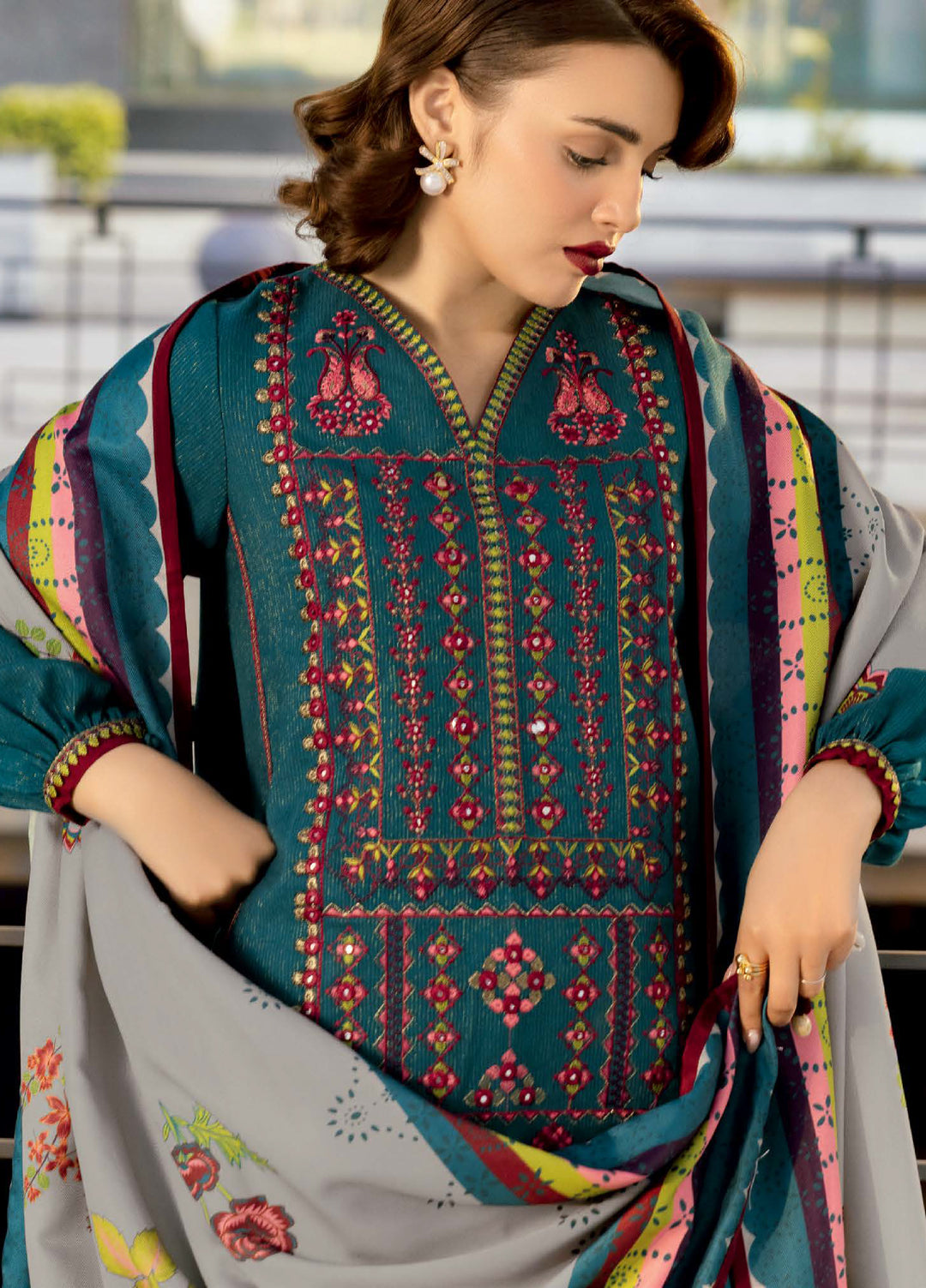 Poshima by Charizma Unstitched Embroidered Peach Leather Suits 3 Piece CHR26PU PSW5-26 - Winter Collection