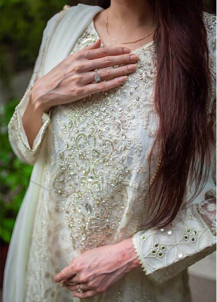 Mona Embroidery Pret Embroidered Chiffon 3 Piece Suit Ornate Blossoms White