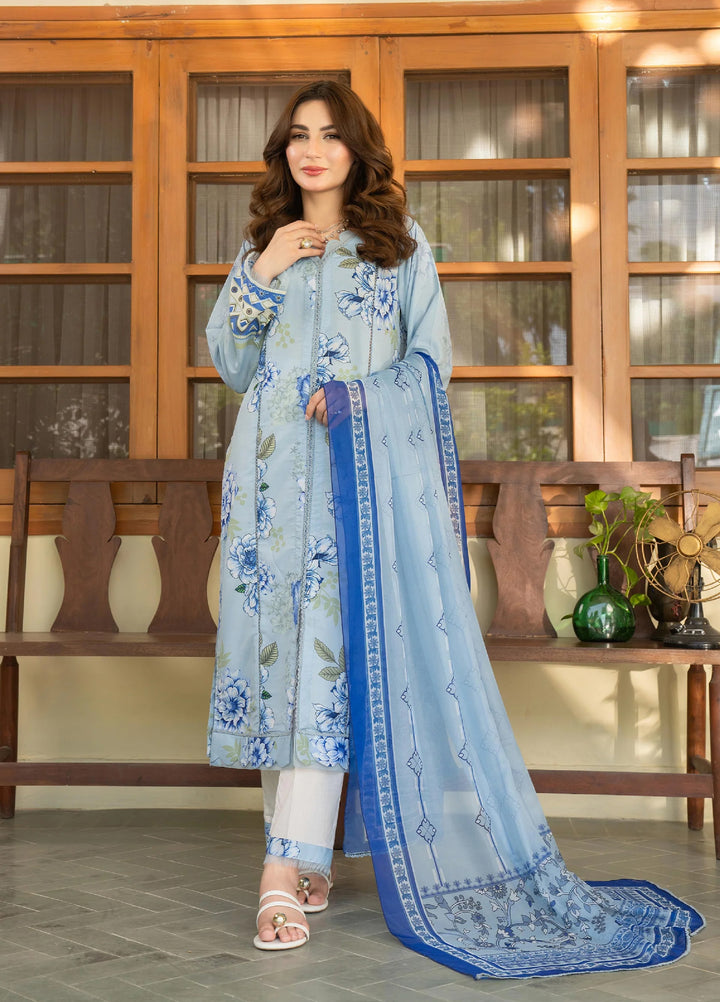 Mah e Noor Intermix by Panache 3 Piece Raw silk Frost Blue - Winter Collection