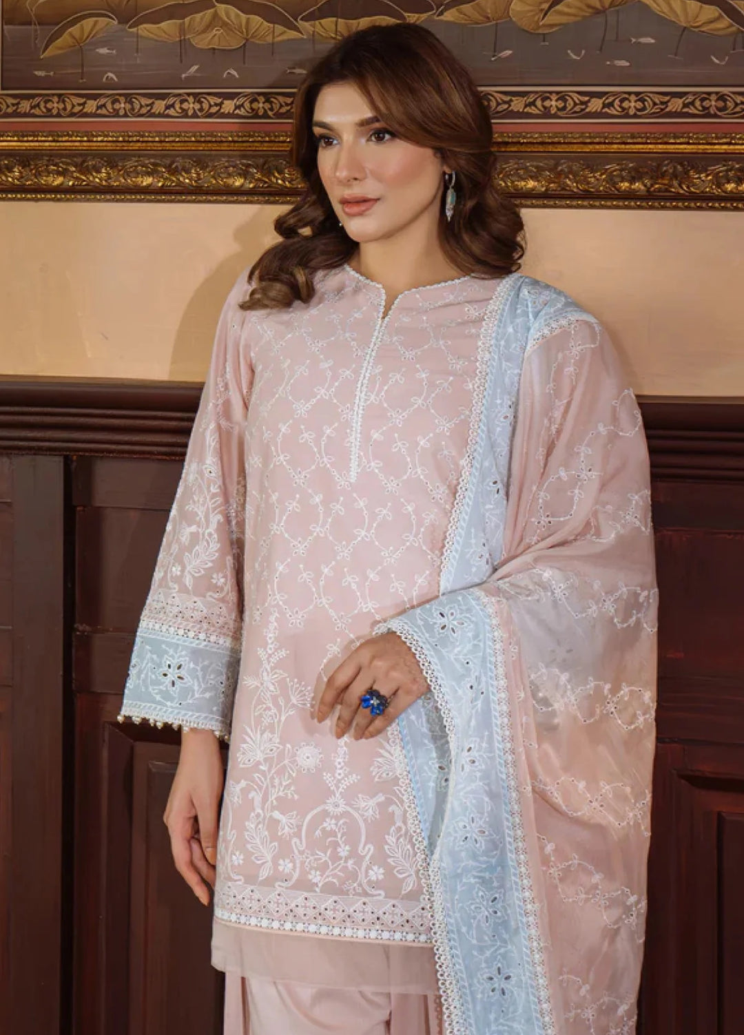 Sahar Embroidered Chikankari Suit Unstitched 3 Piece CK-25-V1-03 Pastel Rose - Festive Collection