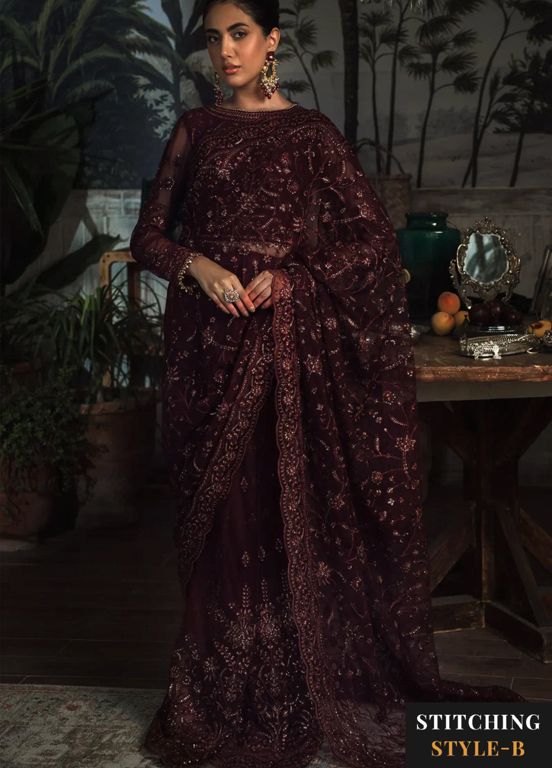 Zarif Women Unstitched Embroidered Net 3 Piece Suit ZR26UFC ZLR 06 CARMINE - Festive Collection