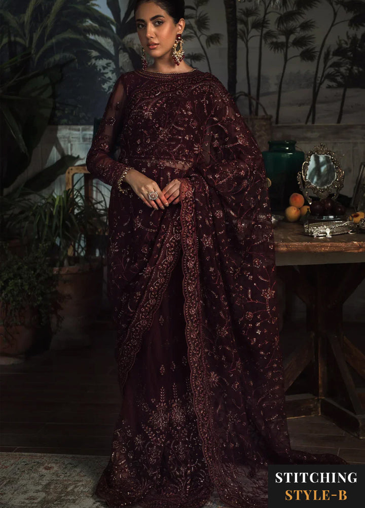 Zarif Women Unstitched Embroidered Net 3 Piece Suit ZR26UFC ZLR 06 CARMINE - Festive Collection