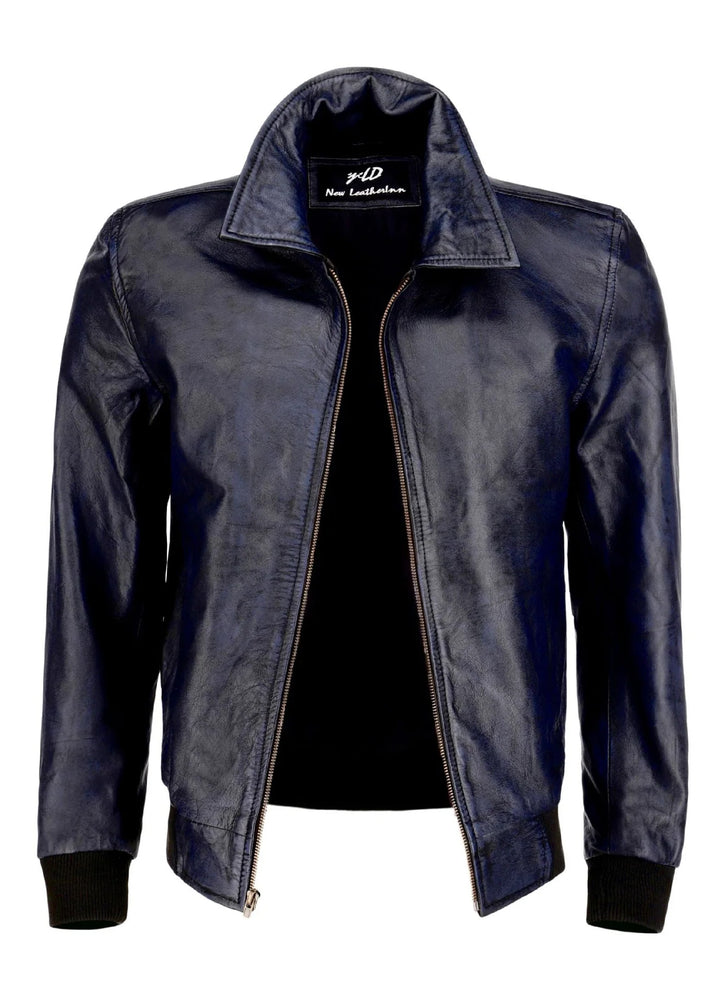 Jild Bomber Jacket Solids Mens Zipper Vintage Bomber Polo Leather Jacket Blue - Winter Collection