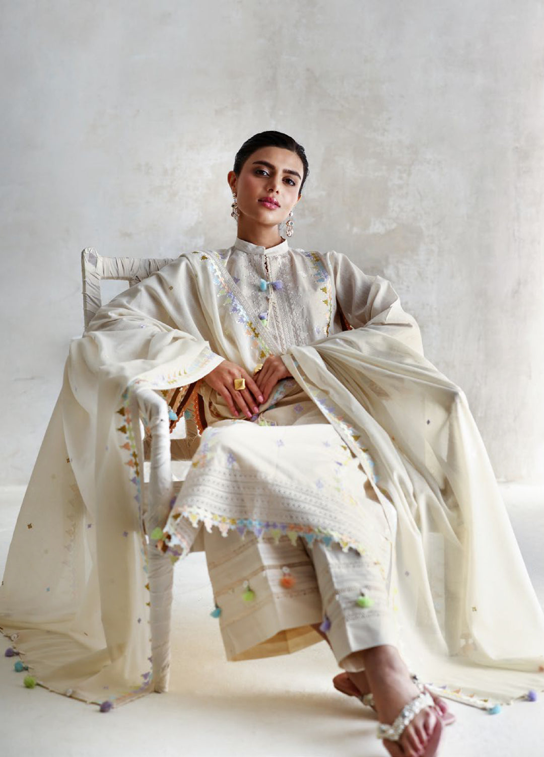 The Luxe by Gul Ahmed Unstitched Embroidered Cotton 3 Piece Suit GA26ULL Pearl Gardenia SP 52084 - Casual Collection