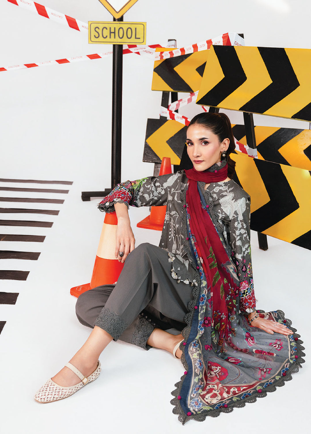 M Basics By Maria B Unstitched Digital Printed Linen 3 Piece MB25UW 1106-A - Winter Collection