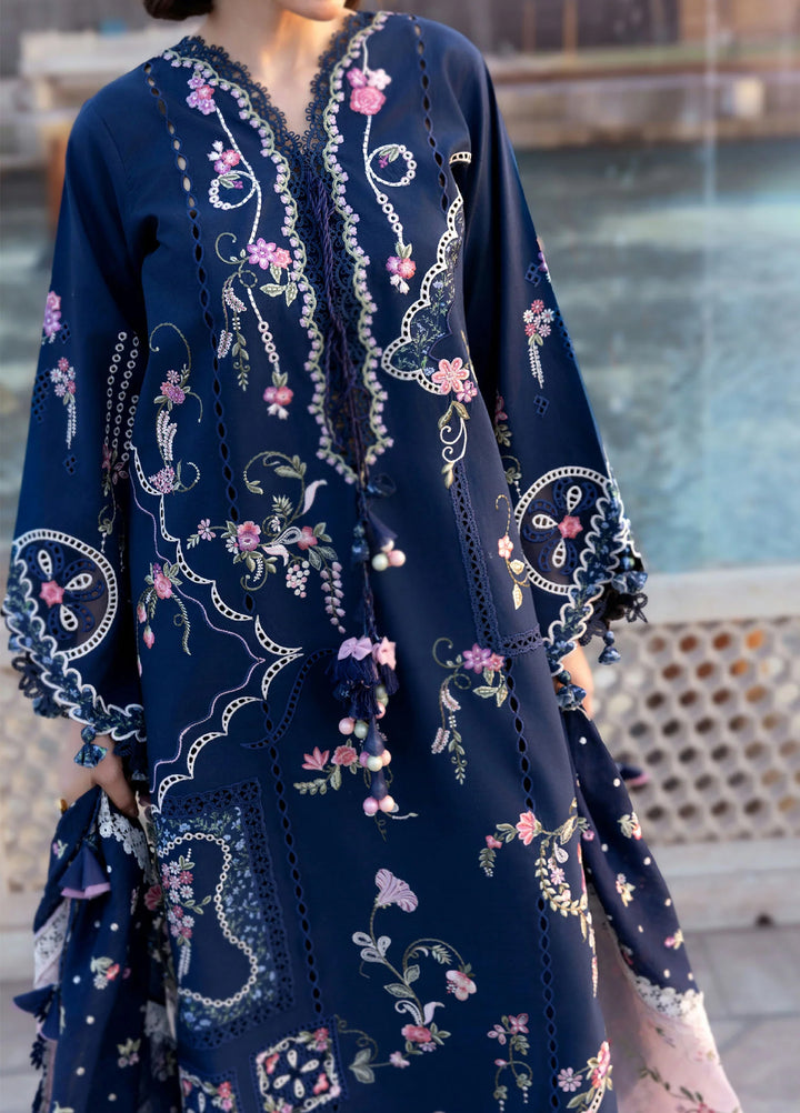 Flow by Crimson Unstitched Embroidered Lawn 3 Piece Suit CR26UFL D7 B-Midnight Blue - Festive Collection