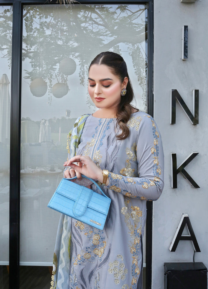 Asifa and Nabeel Unstitched Embroidered Lawn 3 Piece Suit AN26ULE Ash Elegance VSL 26-07 - Eid Collection