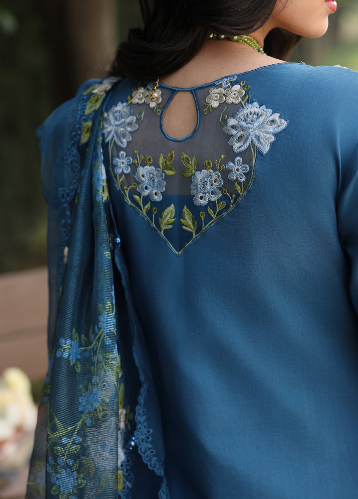 Tales of Petals by Sardinia Unstitched Embroidered Luxury Lawn 3 Pcs Suit SRD26UTP D-5 Blue Blossom - Festive