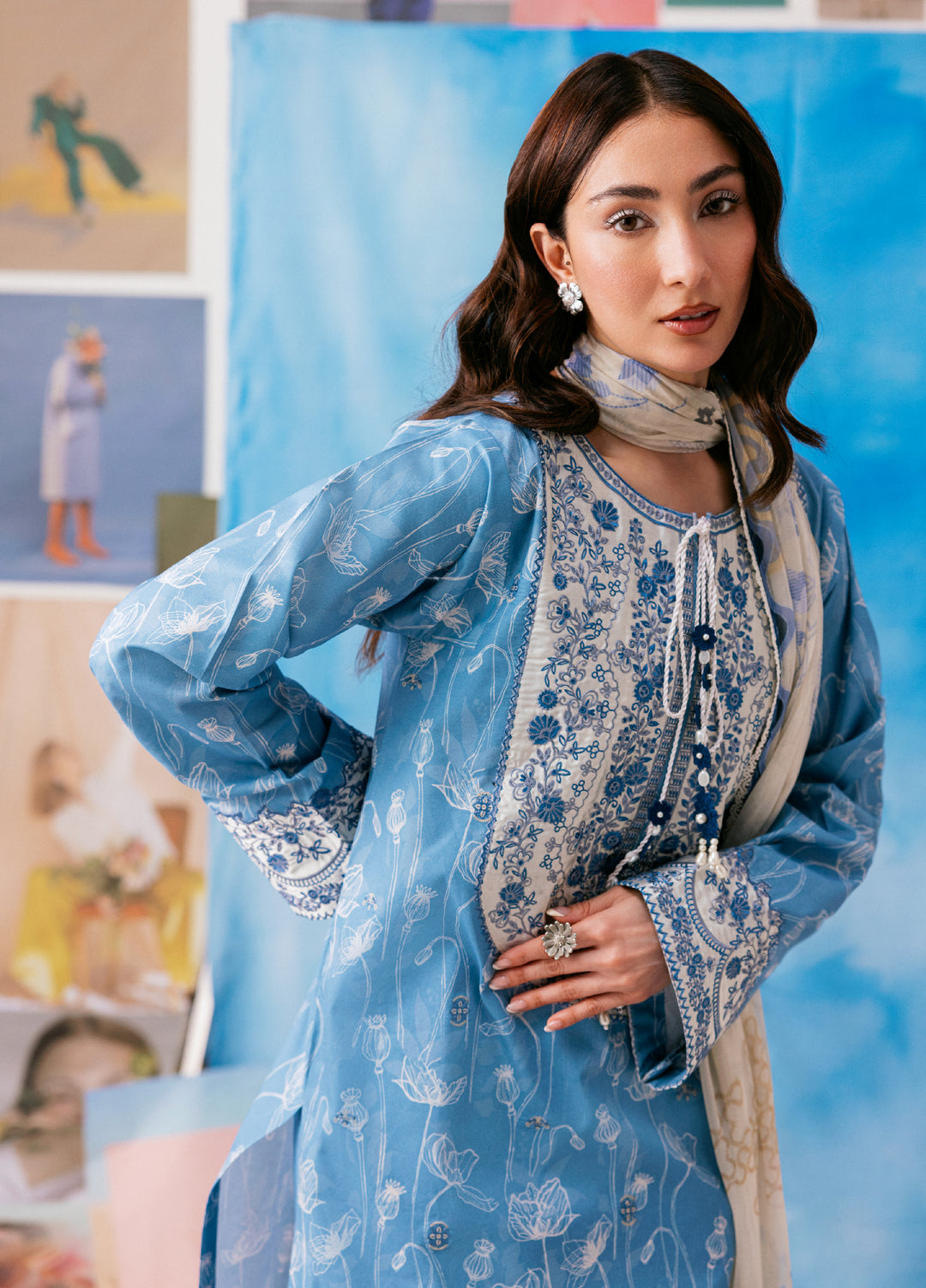 Zync by Florent Unstitched Embroidered Printkari Lawn 3 Piece Suit FL26UZP FZ-2B - Summer Collection