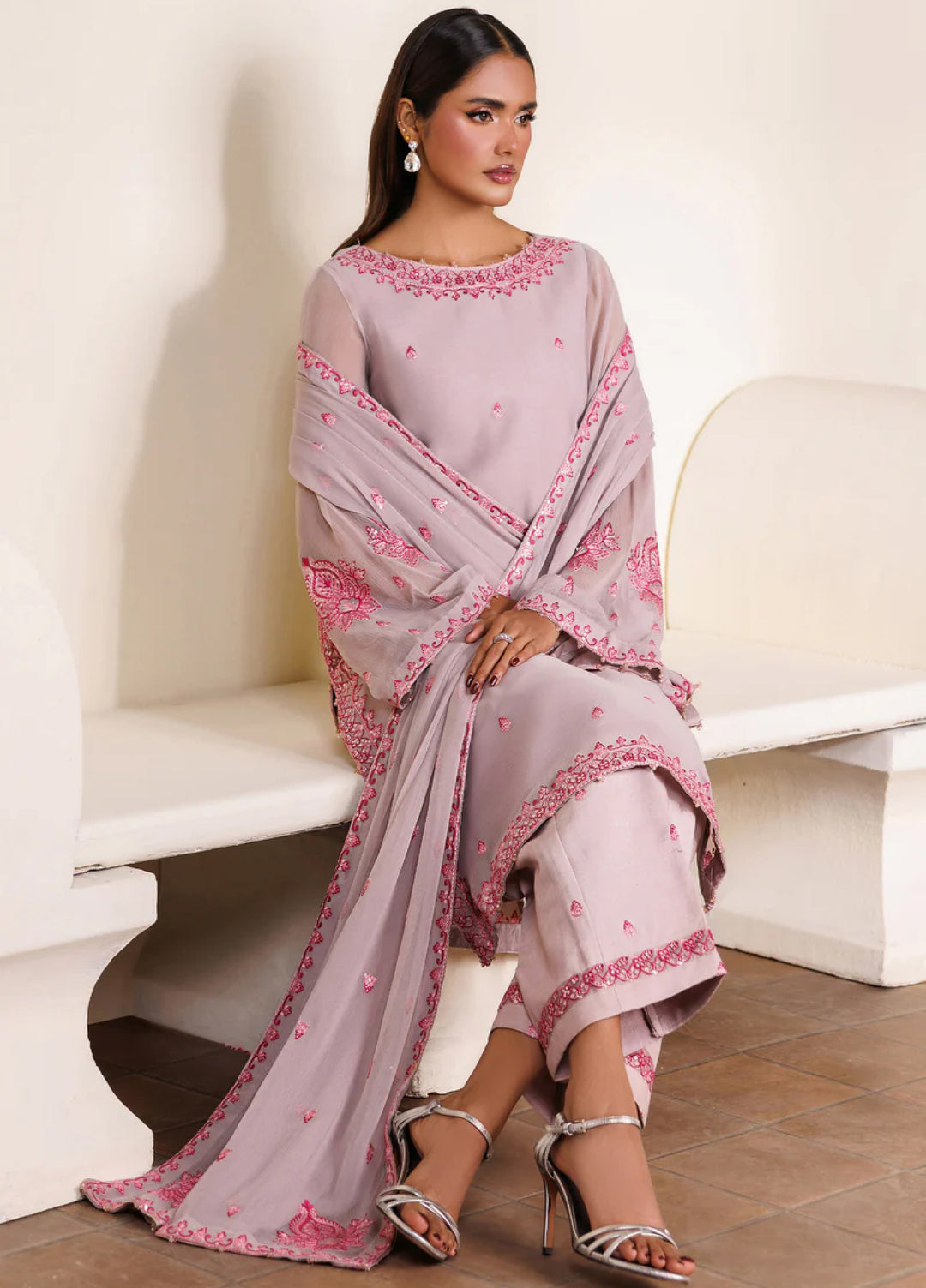 Zarif Women RTW Embroidered Chiffon 3 Piece Suit ZR26UCR ZRF-EMC-25 - Eid Collection