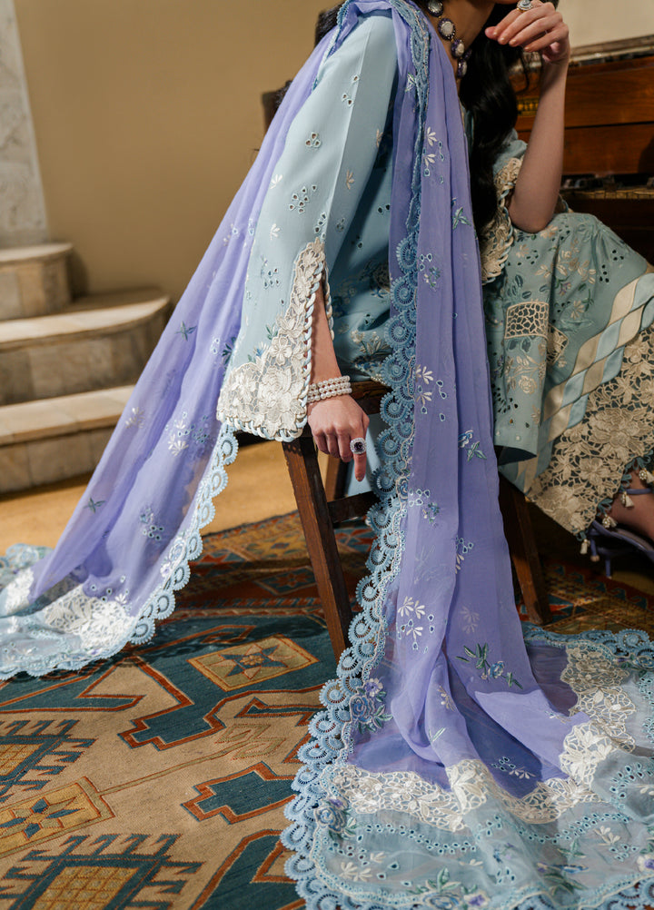 Camelia by Sundas Ahad Unstitched Embroidered Luxury Lawn 3 Piece Suit SNA26UC EL-05 Ice Blue - Festive Collection