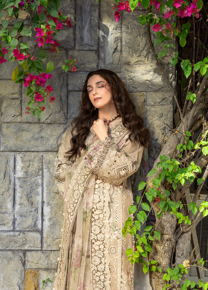 Elaf Premium Unstitched Embroidered Luxury Lawn 3 Piece Suit EL26UPL ELY-2A CAMELLIA - Summer Collection