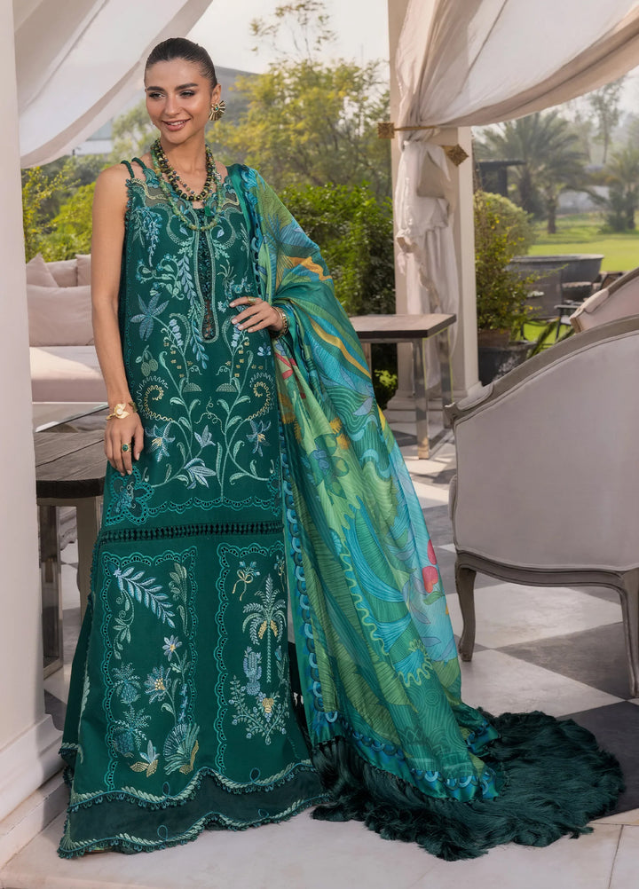Flow by Crimson Unstitched Embroidered Lawn 3 Piece Suit CR26UFL D3 B-Emerald - Festive Collection