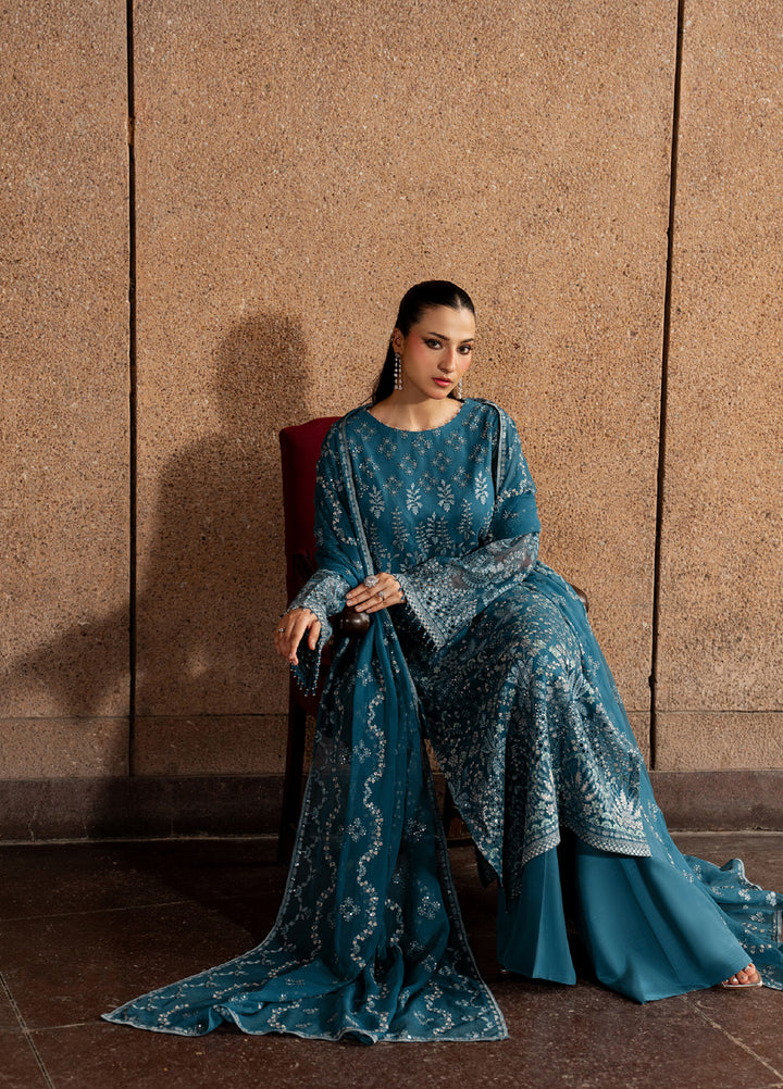 Lazawal by Lavish Premium Unstitched Embroidered Chiffon 3 Piece Suit LVP26UCL Teal Essence - Festive Collection