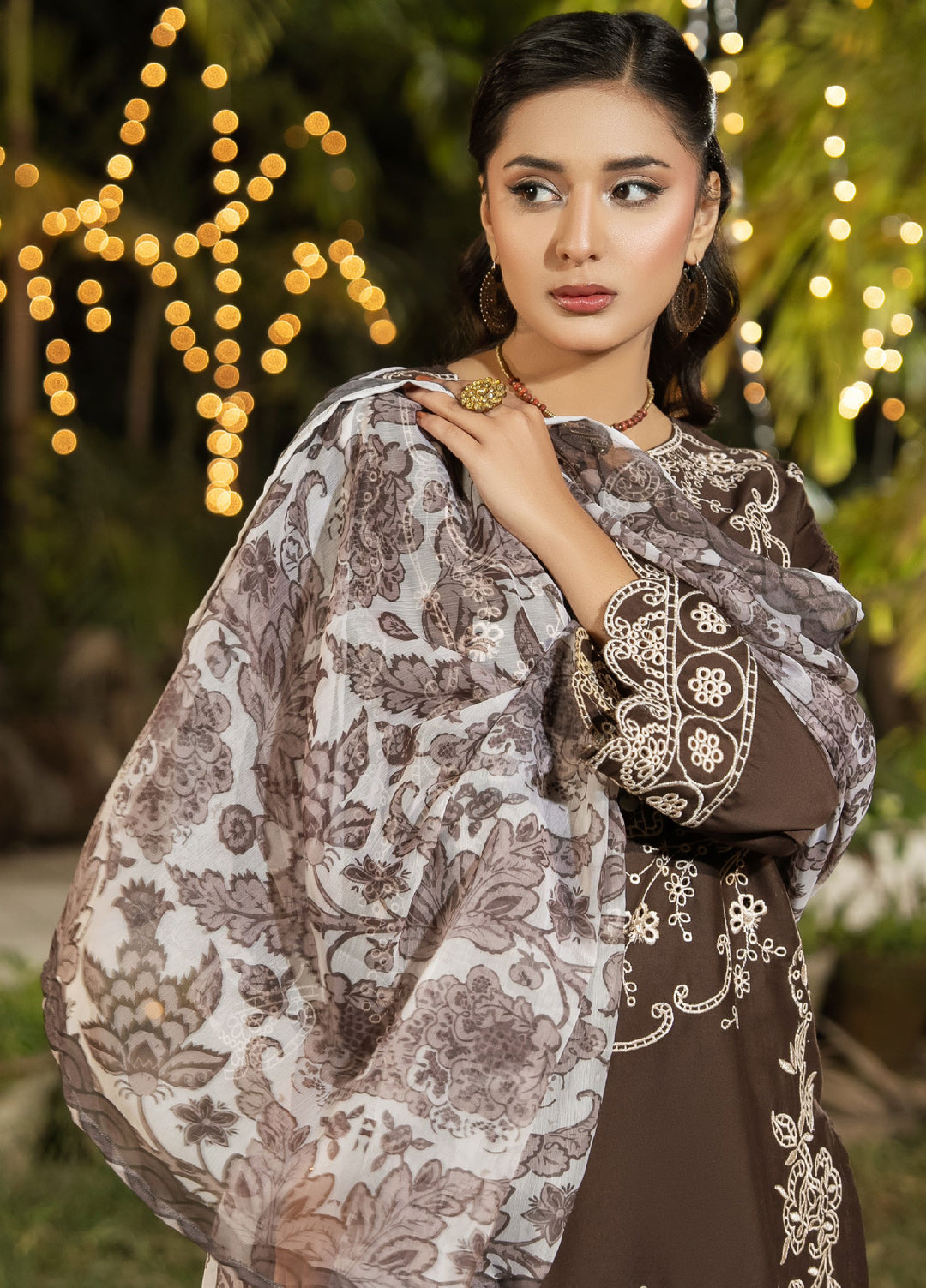 Dhaga Women RTW Embroidered Cotton 3 Piece DHG26PCN Mocha Elegence - Eid Collection