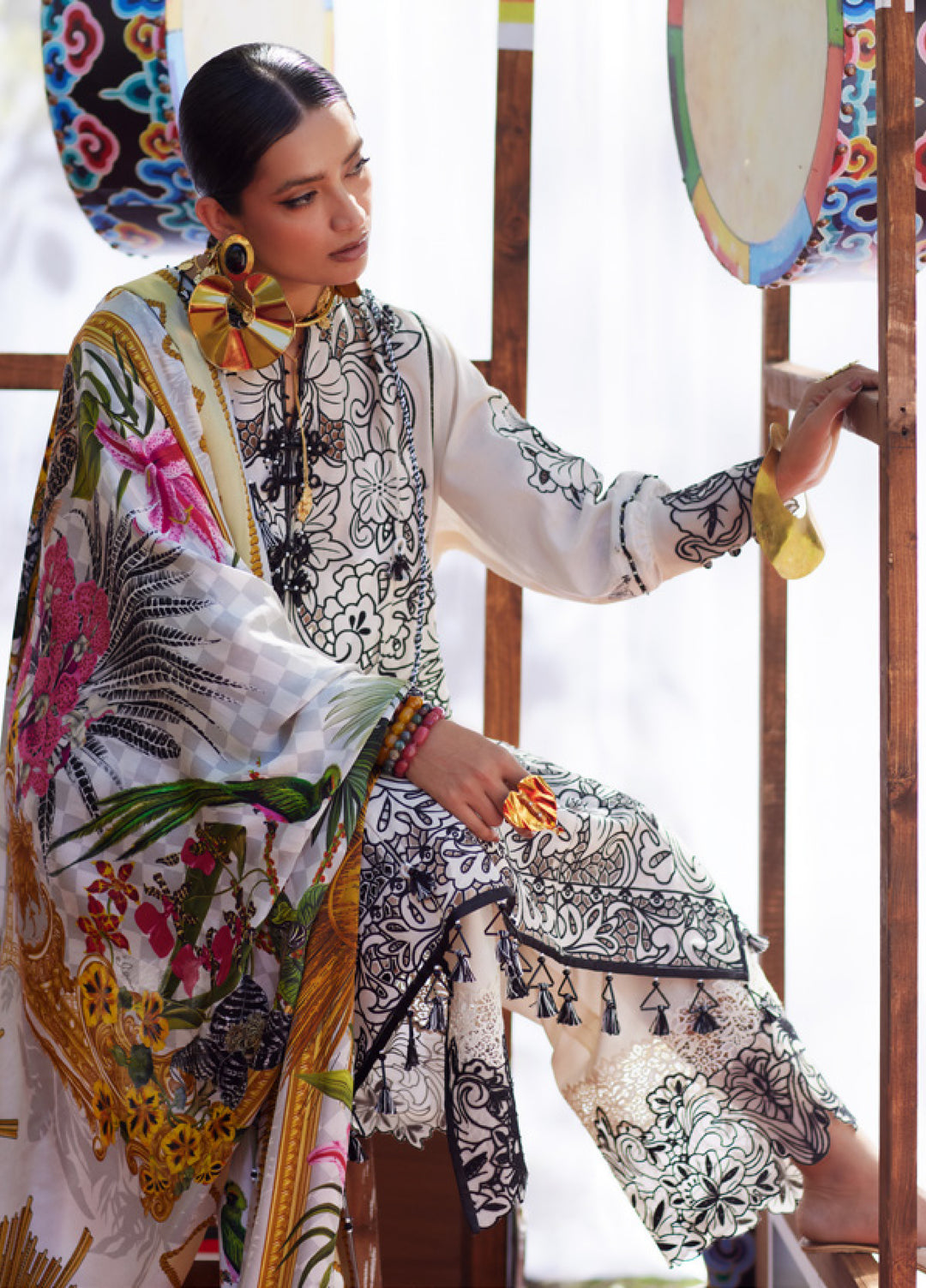 Kashmee Legacy by Elan Unstitched Embroidered Slub Lawn 3 Piece Suit EL26ULKL Zevaré EL26-07B - Festive Collection