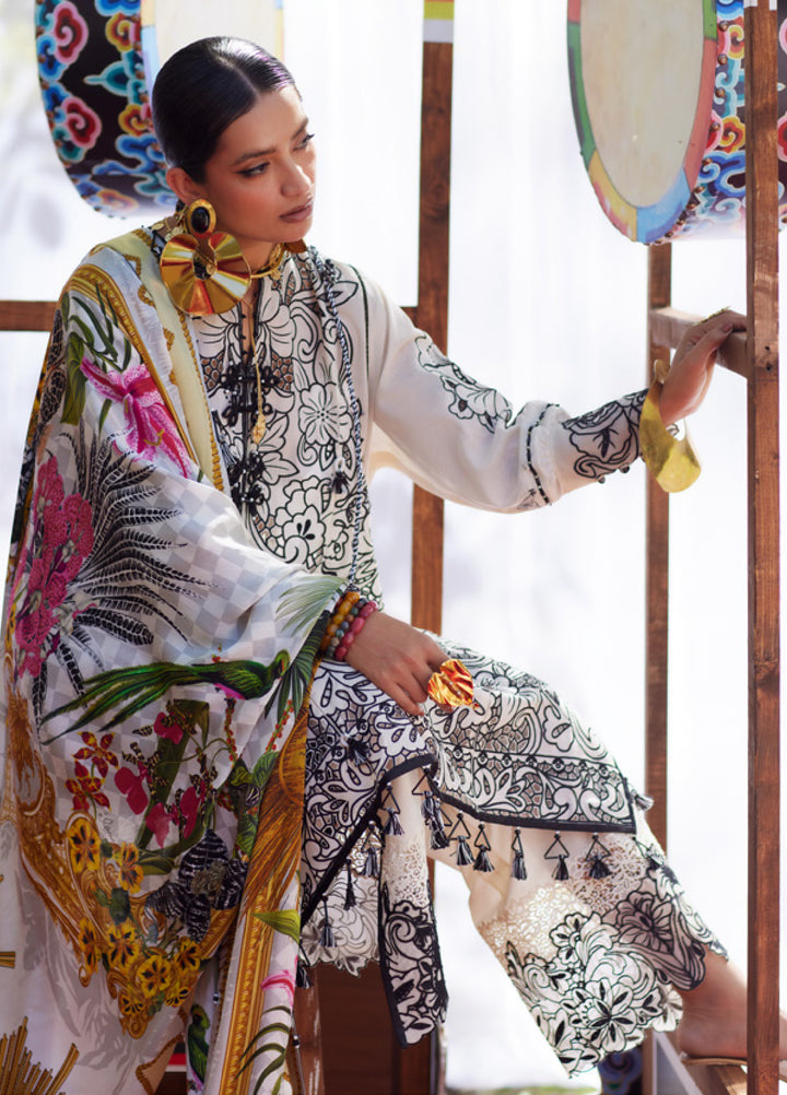 Kashmee Legacy by Elan Unstitched Embroidered Slub Lawn 3 Piece Suit EL26ULKL Zevaré EL26-07B - Festive Collection