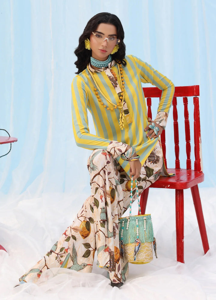 Rush Hour by Musferah Saad Pret Printed Silk 2 Piece Suit Citrus Lime