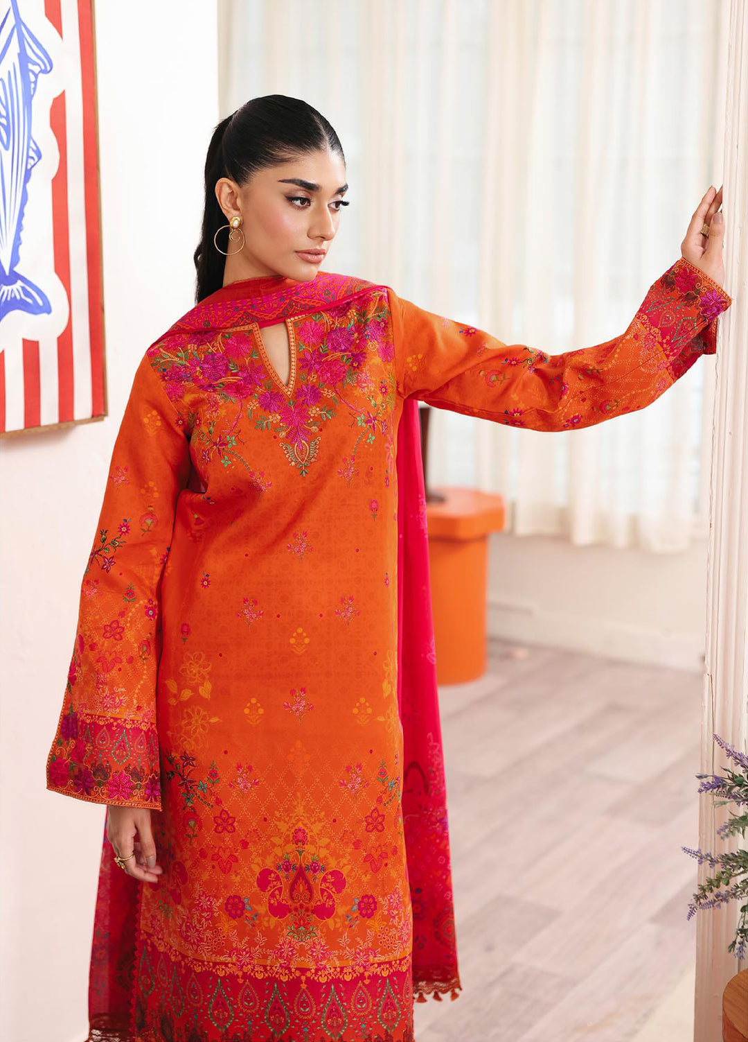 Nissa Floral Symphony by Rajbari Unstitched Lawn Embroidered 3 Piece Suit RB26UNF D-10 - Summer Collection