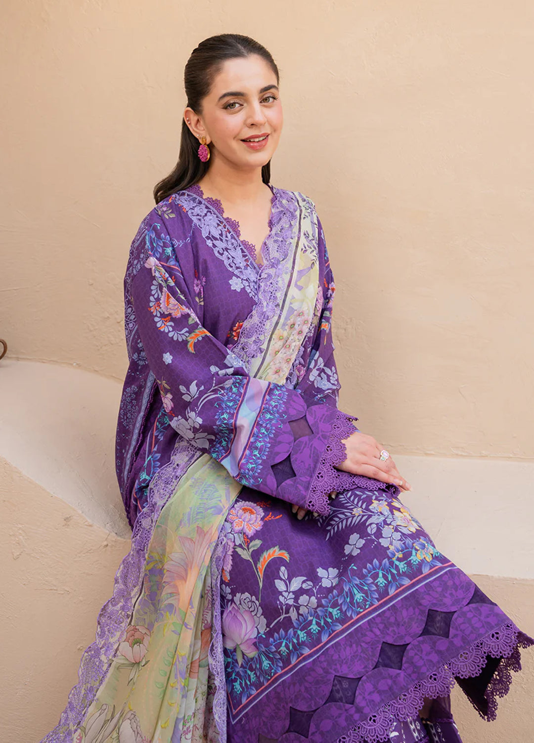 Summer in Bloom By Roheenaz Unstitched Printed Lawn 3 Piece Suit RN26USBL 38B Poppy Patel - Festive Collection