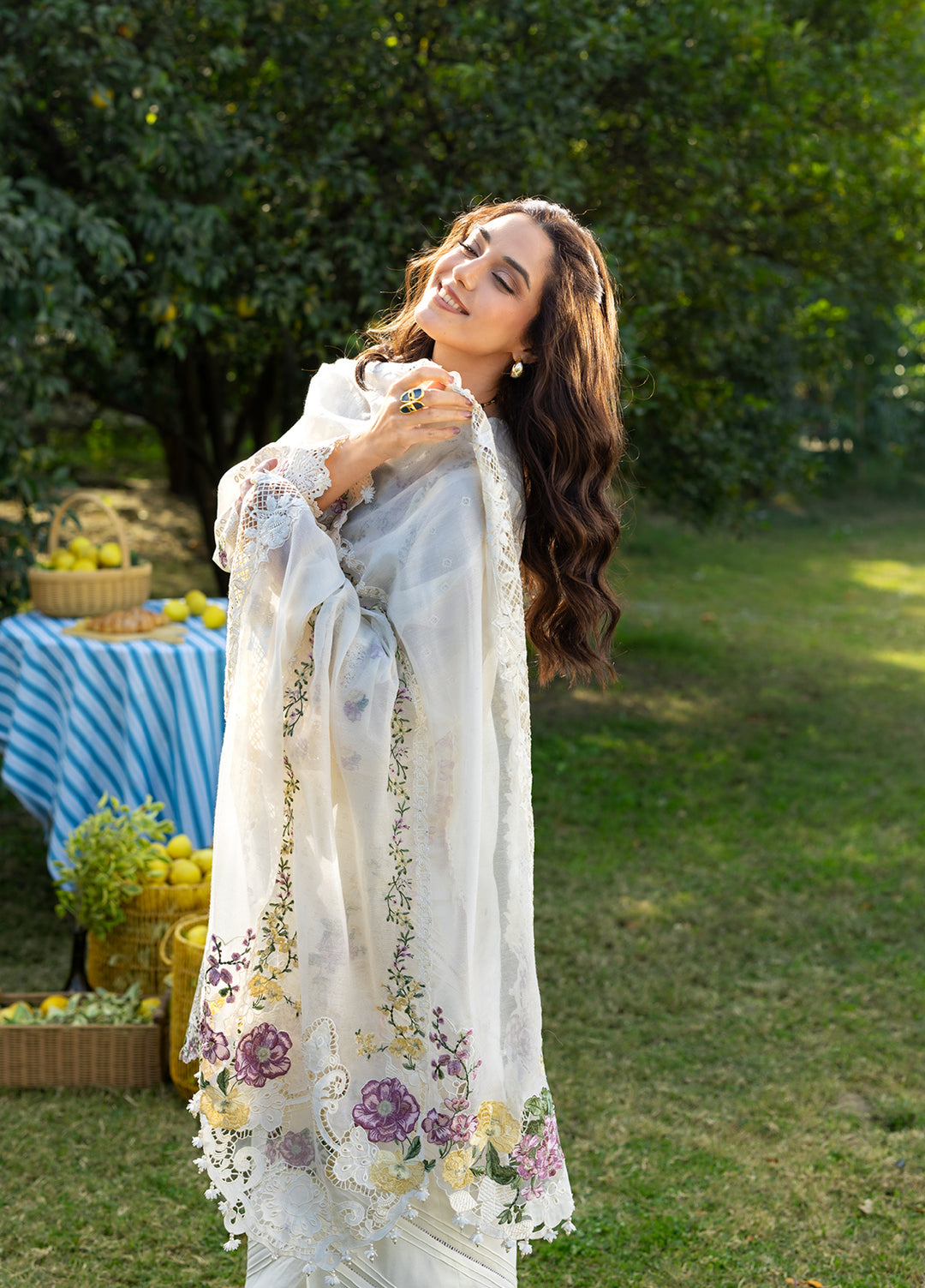 Elaf Premium Unstitched Embroidered Luxury Lawn 3 Piece Suit EL26UPL ELY-3A PERLE - Summer Collection
