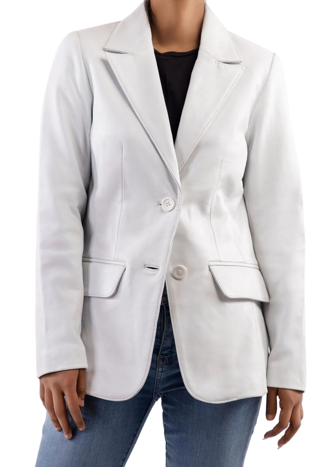 Jild Leathers Classic 2-Button Lambskin Leather Blazer Women-White - Blazers And Coats Collection