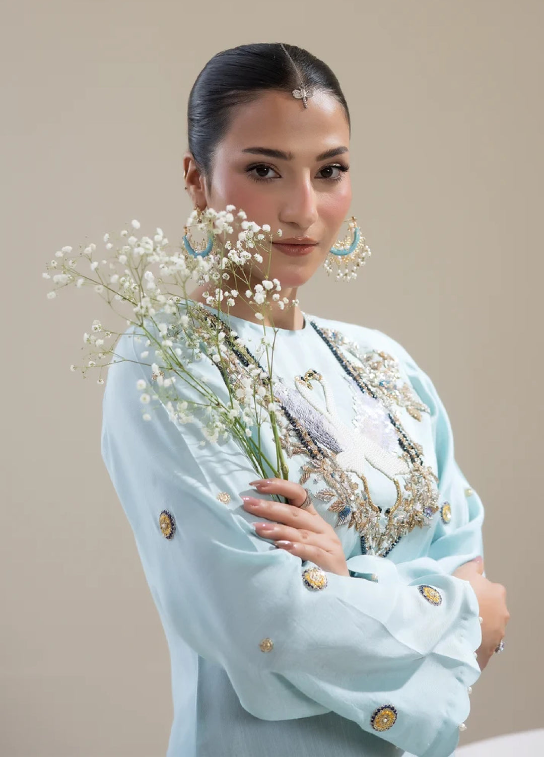 Alee Malic RTW Hand Work Raw Silk 3 Piece Suit Cygnus Blue - Wedding Collection