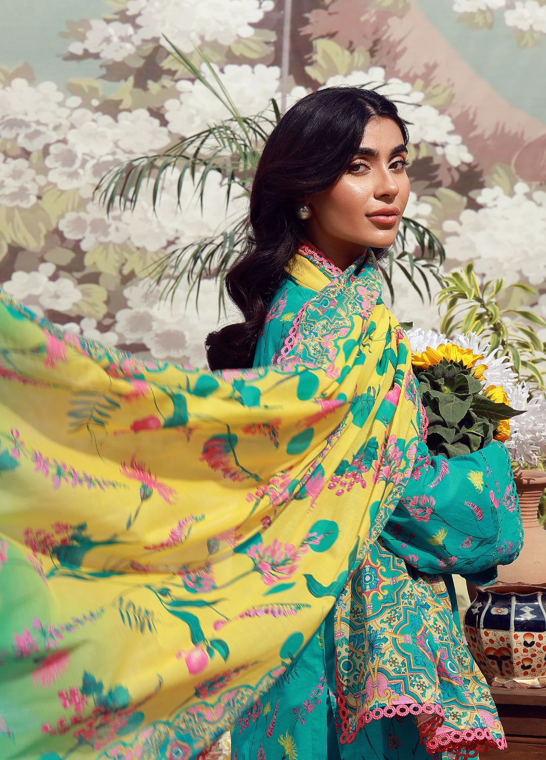 Mirha by Sahar Unstitched Printed Lawn 3 Piece Suit SS1-26-14 Teal Meadow - Summer Collection