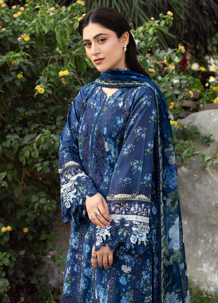 Elaf Premium Chikankari Unstitched Printed Lawn 3 Piece Suit EL26UPC ERC-3B NEEL - Summer Collection