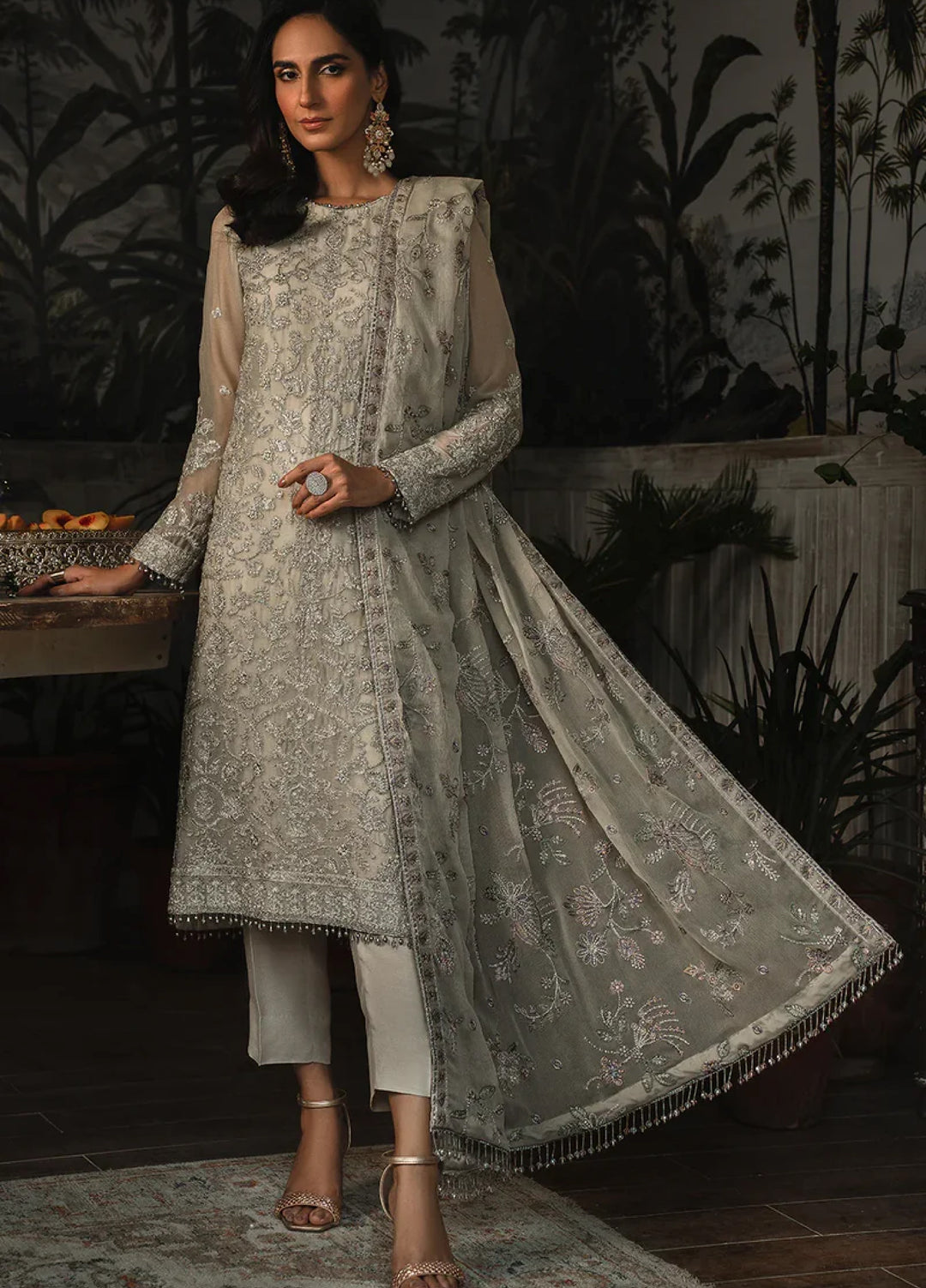 Zarif Women Unstitched Embroidered Chiffon 3 Piece Suit ZR26UFC ZLR 05 SANDY - Festive Collection