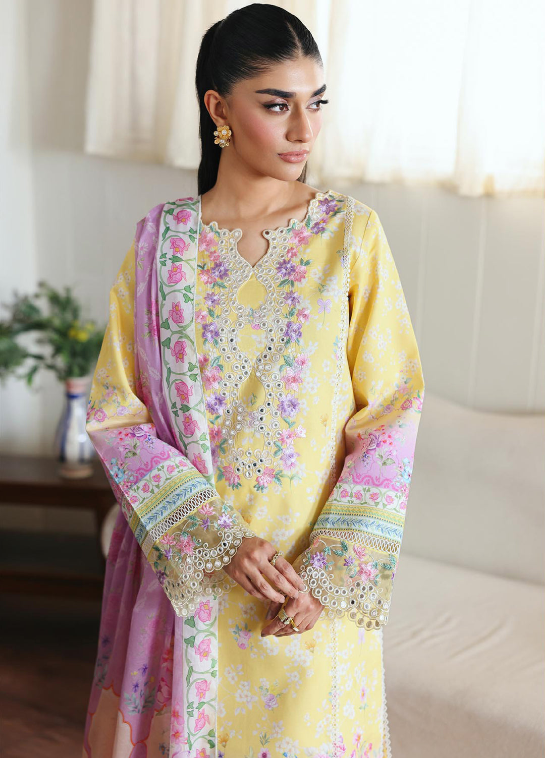 Nissa Floral Symphony by Rajbari Unstitched Lawn Embroidered 3 Piece Suit RB26UNF D-03 - Summer Collection