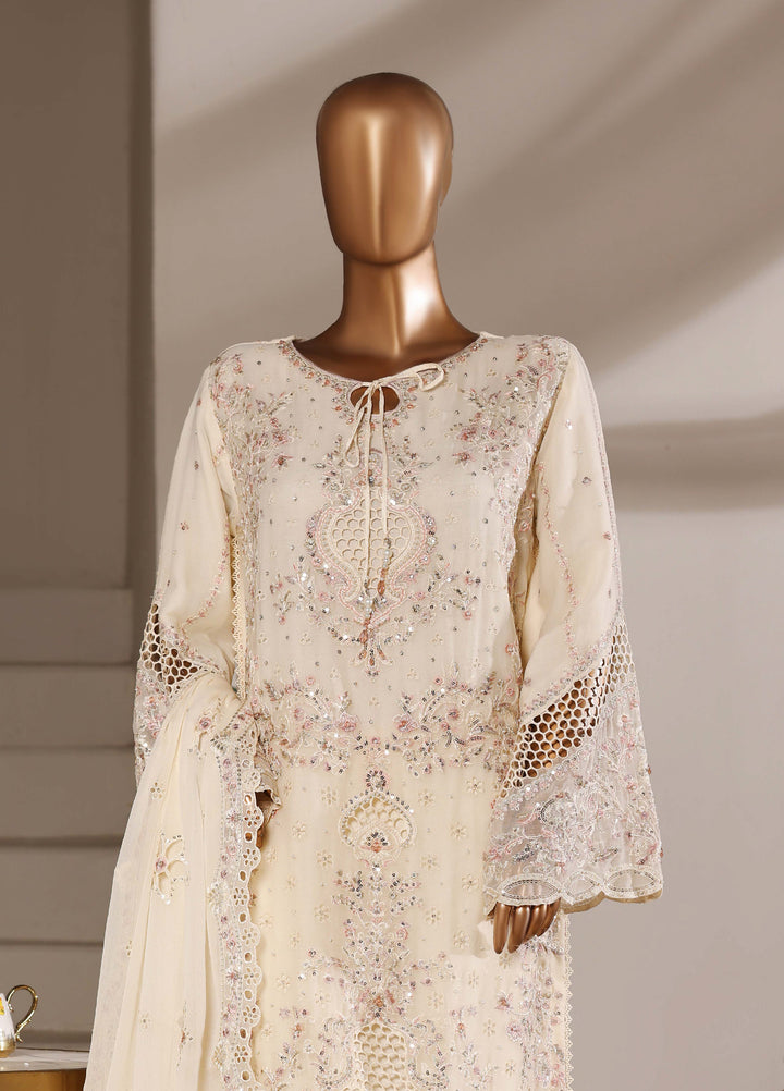 Fasane by HZ Textiles RTW Embroidered Chiffon 3 Piece Suit HZ26UCF HZK-236 Cream - Festive Collection