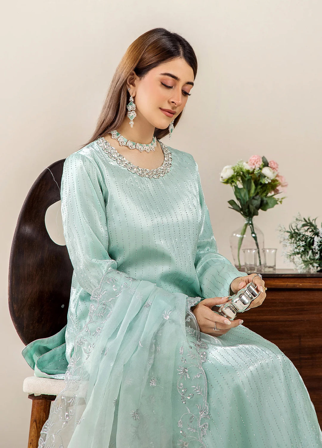The Florea Edit by Alyra RTW Embossed Sheesha Silk 3 Piece Suit LYRA-RTW1003 - Festive Collection
