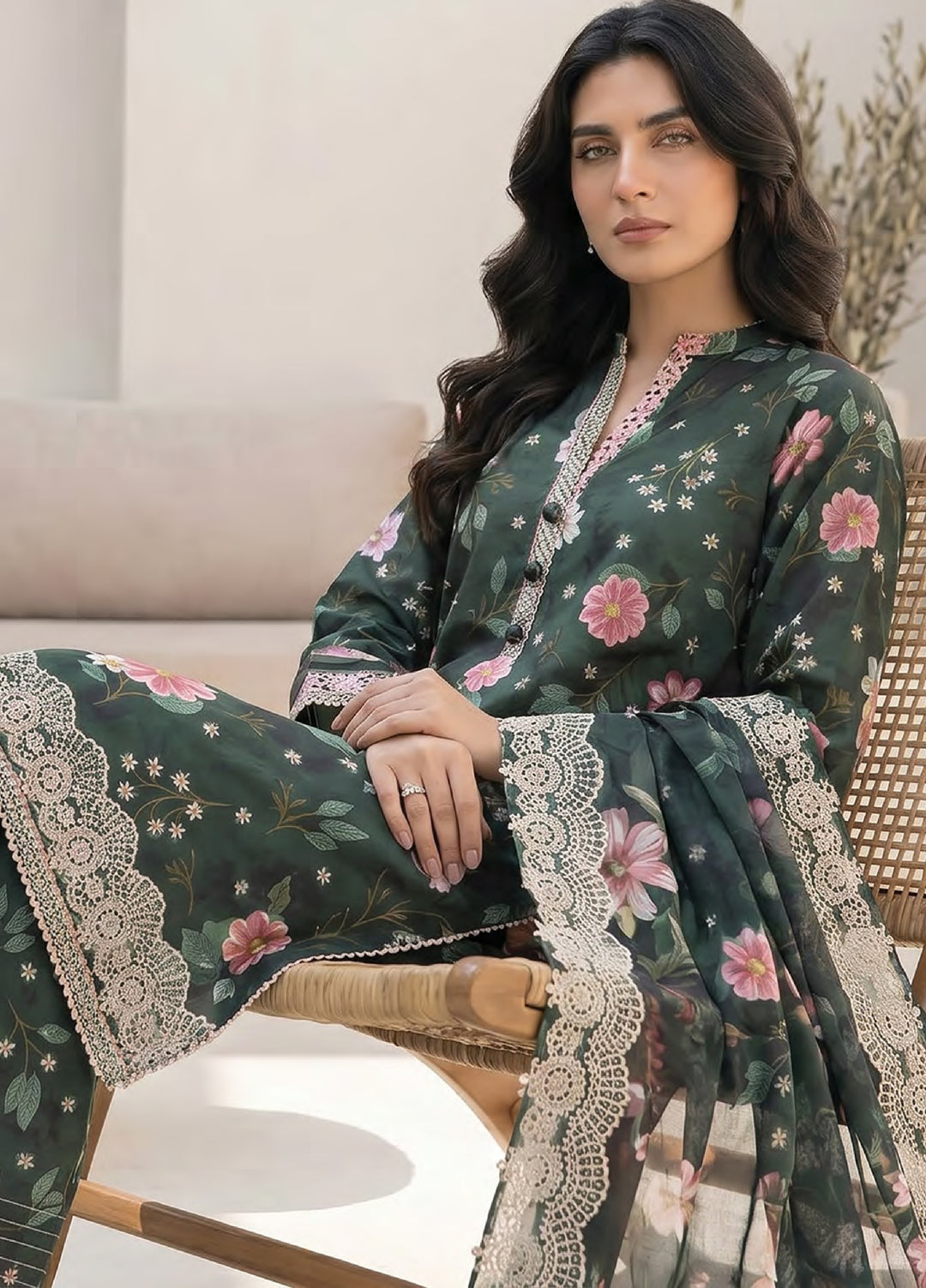 Lakhany Unstitched Printed Lawn 3 Piece Suit LSM26UP LG-RK-0158 - Casual Collection