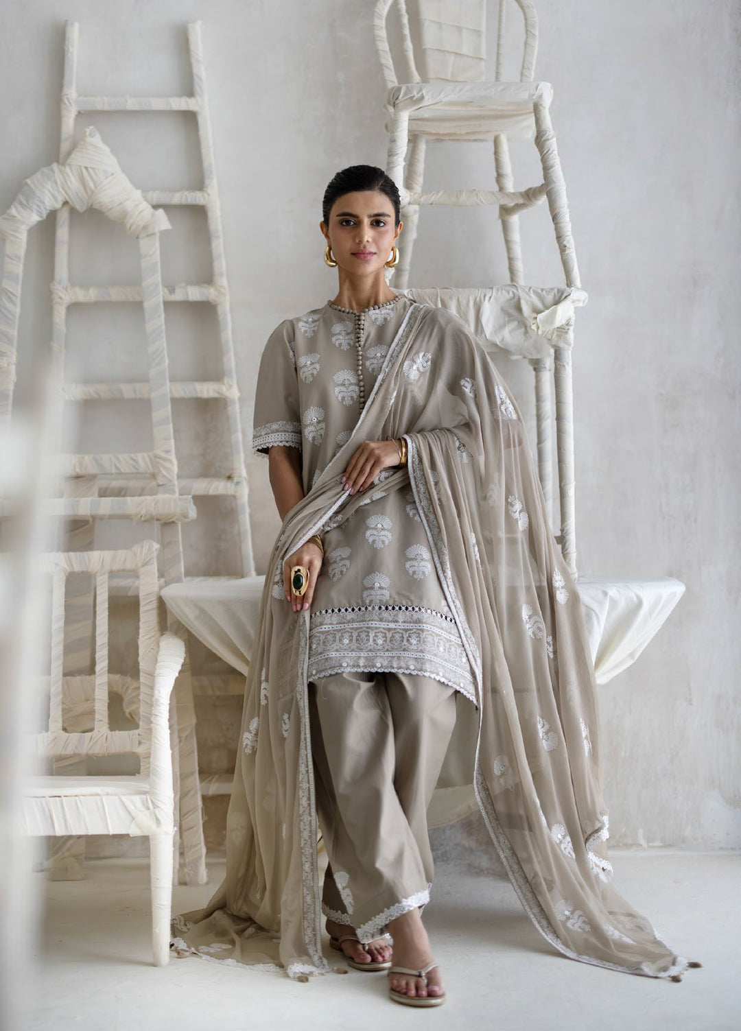 The Luxe by Gul Ahmed Unstitched Embroidered Lawn 3 Piece Suit GA26ULL SAND Lily PM 62079 - Casual Collection