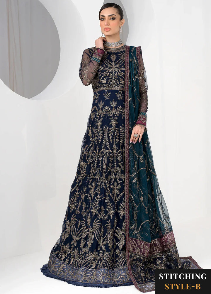 Zarif Women Unstitched Embroidered Net 3 Piece Suit ZR26UFC ZLC 01 BLUEBERRY - Festive Collection