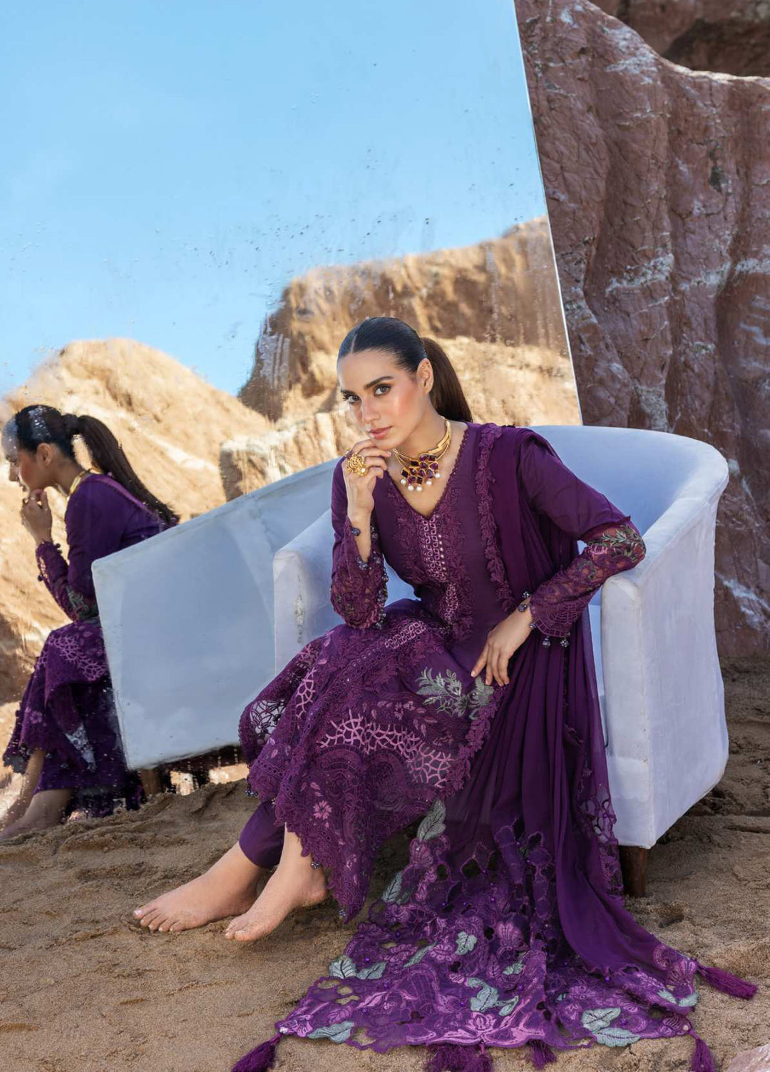 Mahiymaan by Al Zohaib Unstitched Embroidered Luxury Lawn 3 Piece Suit AZ26UM D-7 - Festive Collection