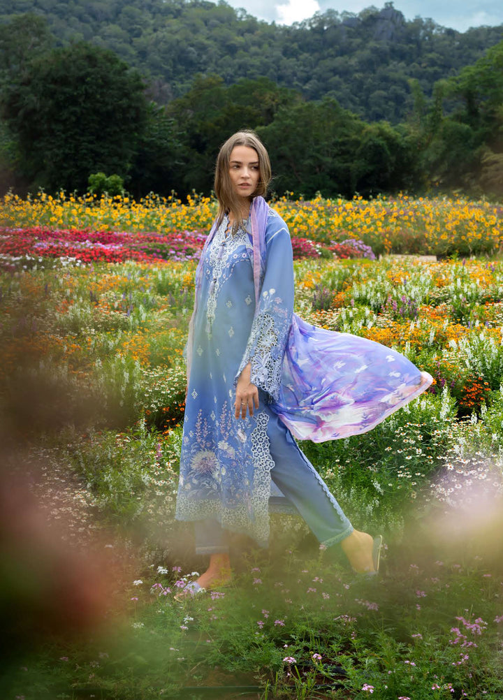 The Secret Garden by Mushq Hemline Unstitched Lawn 3 Piece Suit MU26USG D-15A Azure Bloom - Summer Collection